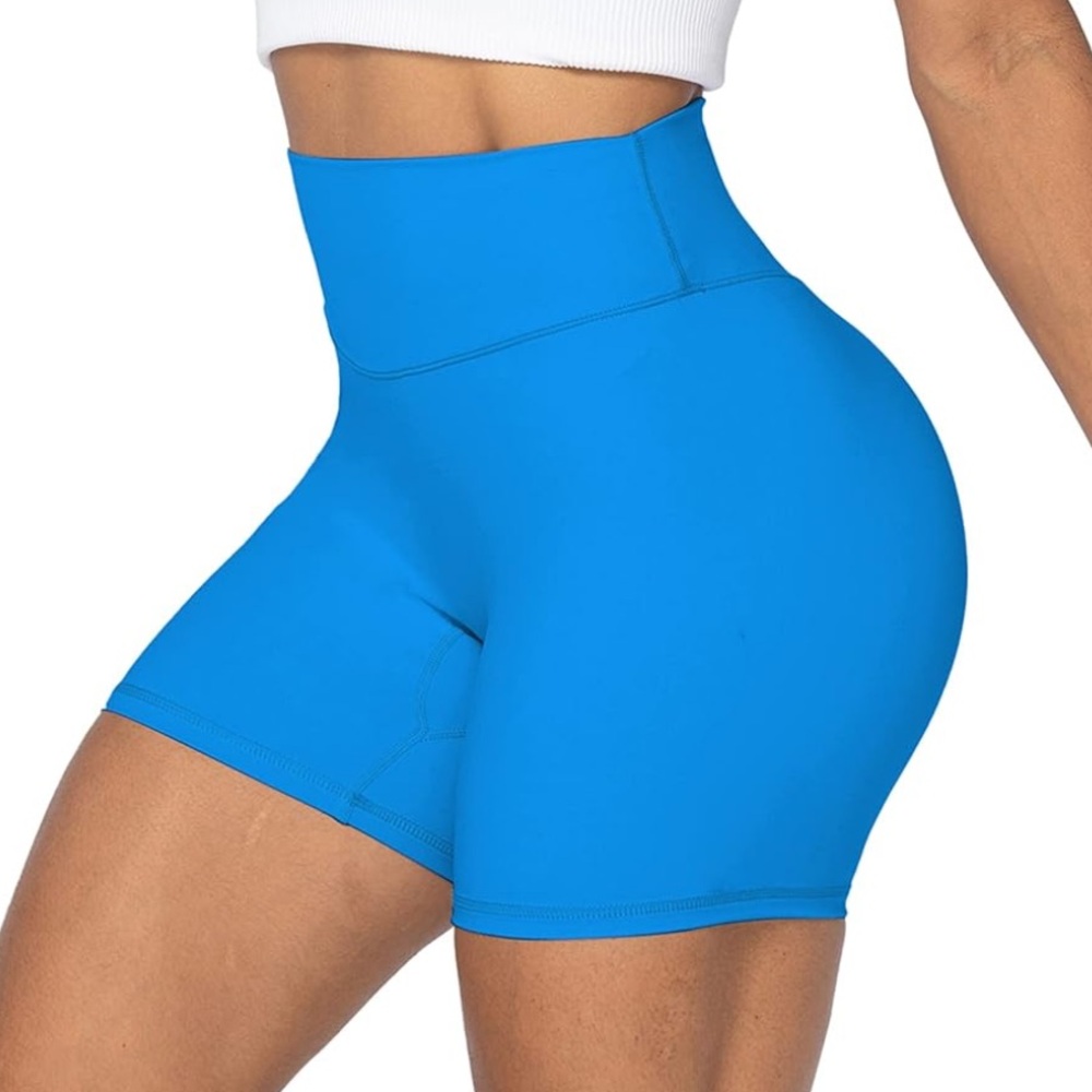 Women’s Sunzel 5 Inch No Front Seam Blue Workout Shorts- medium